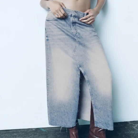 Zara Long Denim Slit Skirt size XS blue - Picture 11 of 15